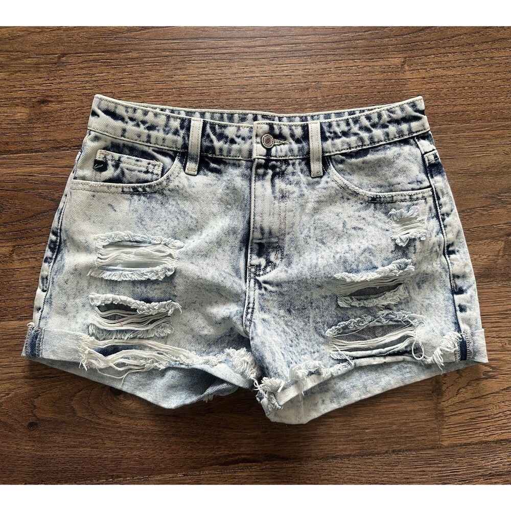 KanCan Acid Wash Distressed Denim Shorts Size 5 26 Frayed